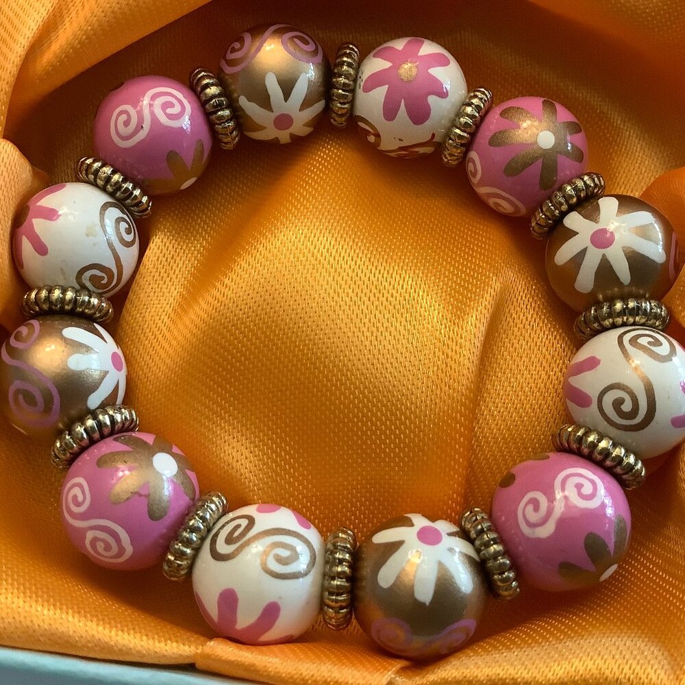 New with out tag Angela Moore hand painted gold pink Bracelet $65